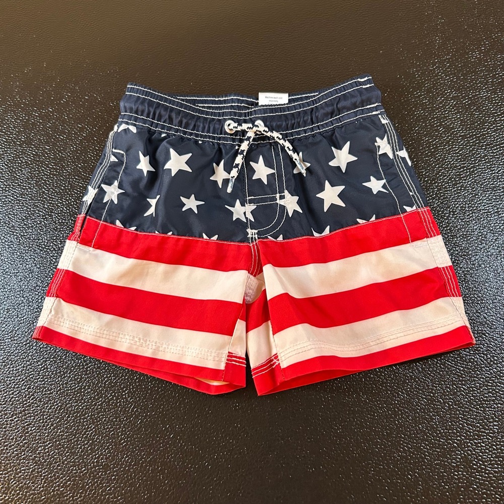 Gymboree Swim Trunks American Flag Stars Stripes Patriotic‎ Swim Shorts size 2T